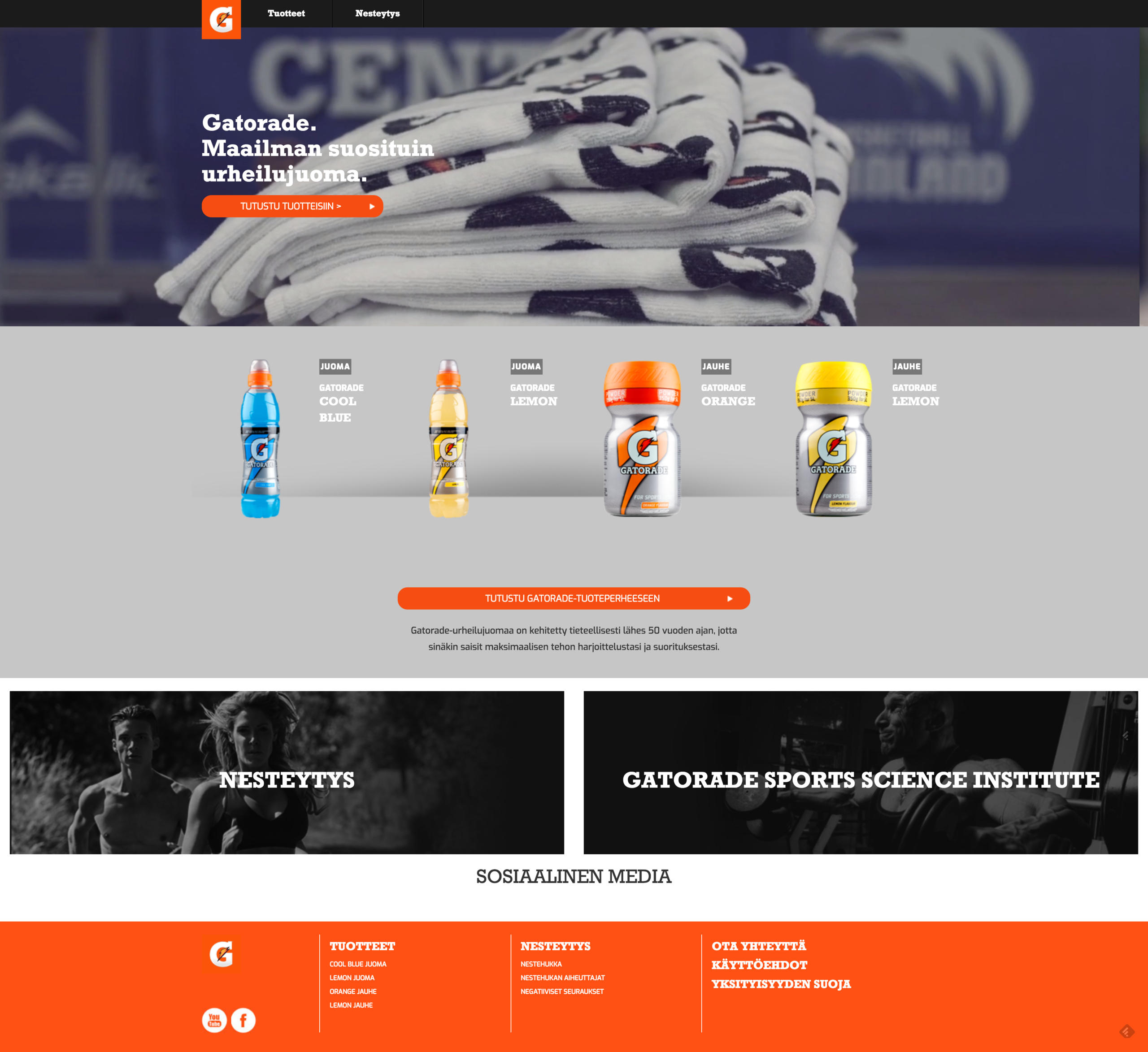 Full Gatorade Finland homepage design