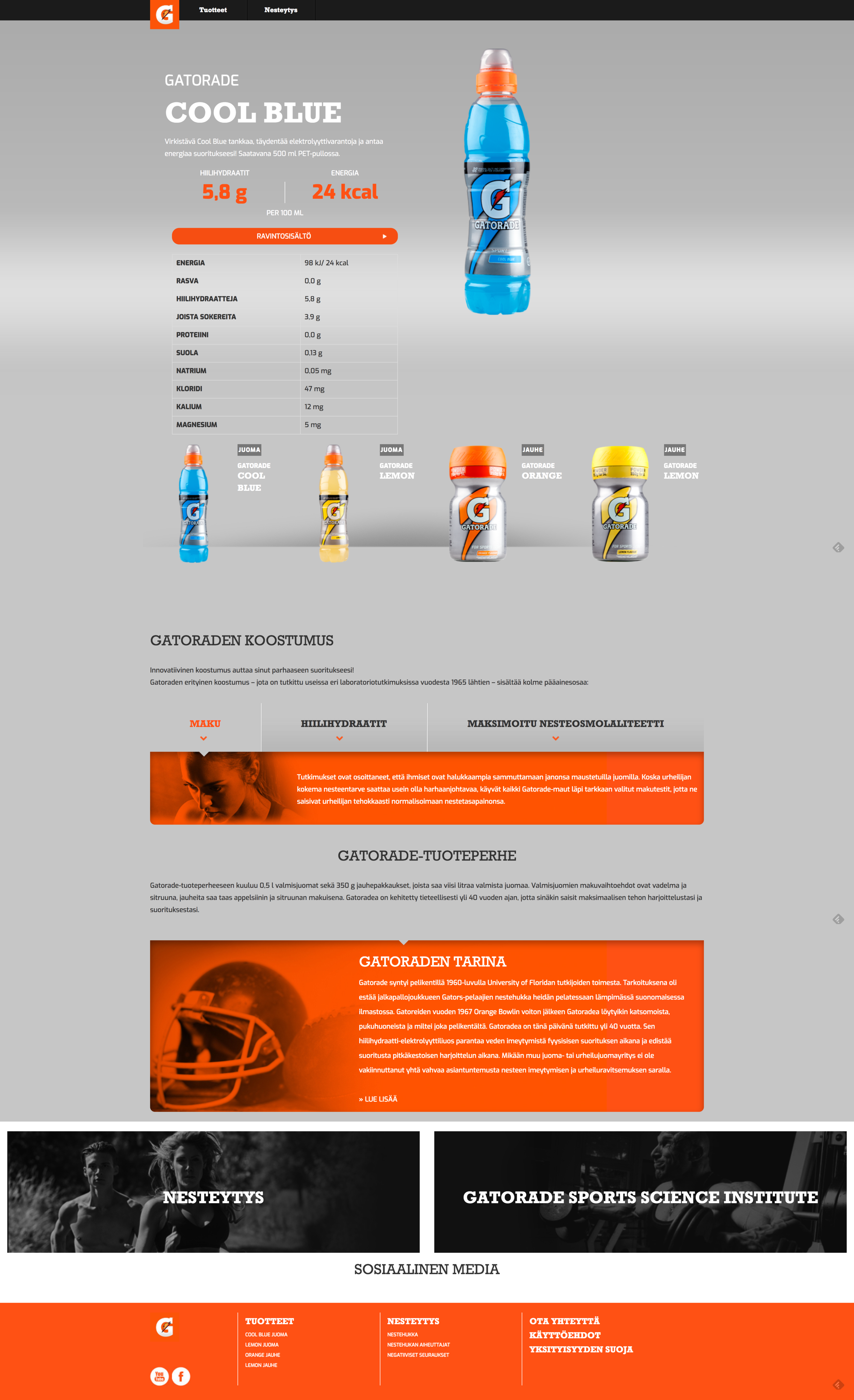 Full Gatorade Cool Blue product page design
