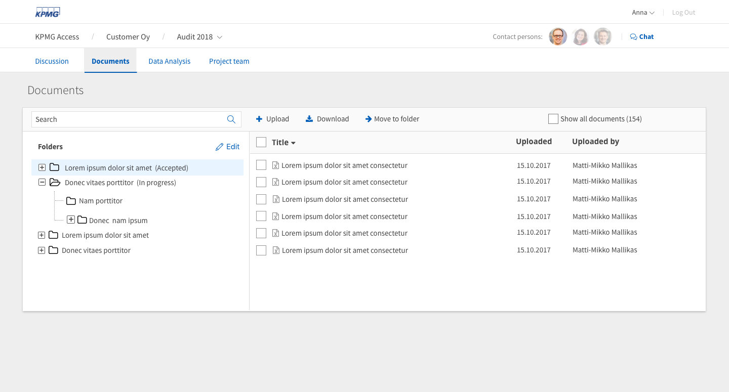 KPMG Access document management view with folders and files